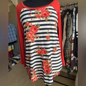 A. gain long sleeve soft floral stripe tunic